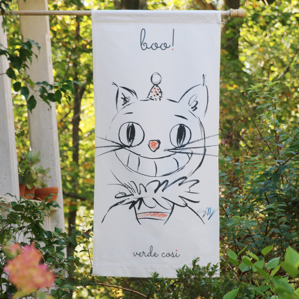Large flag/banner, Halloween with Genevieve, ruffled black cat