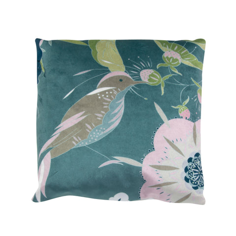 Velvet pillow, botanical bird