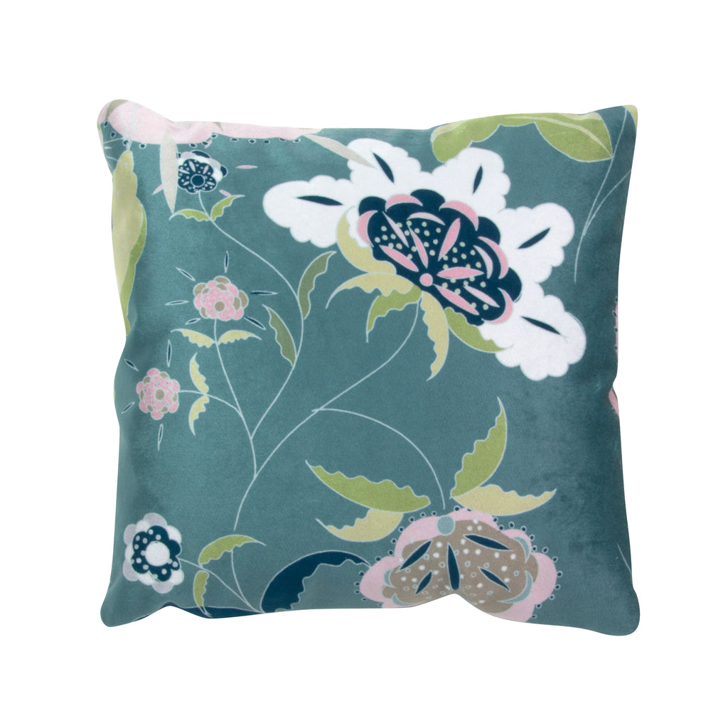Velvet and linen pillow, botanical